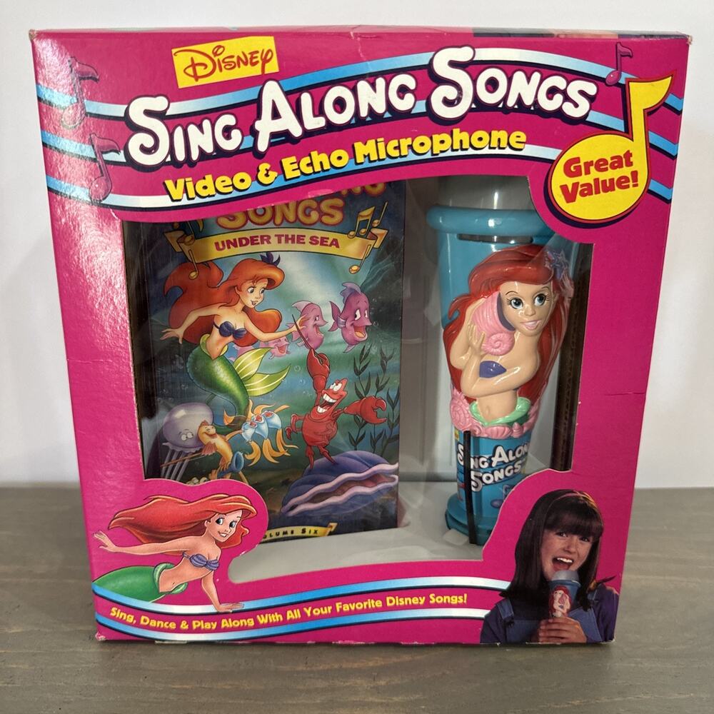 RARE- Disney Sing Along Songs Little Mermaid VHS/ Ariel Echo Microphone NEW Seal